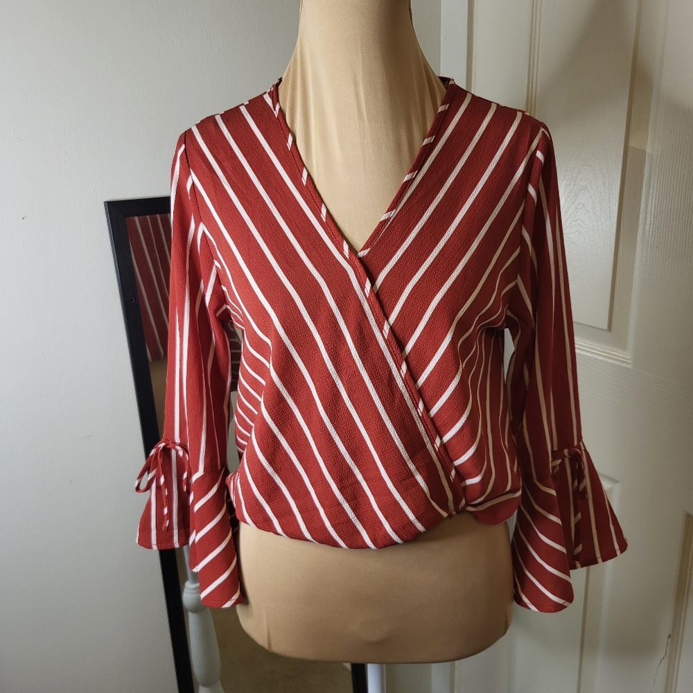 Papaya - Red and White Striped Top,  Size S
